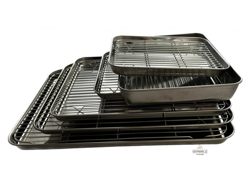 Nerezový plech na pečení s mřížkou 26x20x2,5cm - Vseprogril.cz