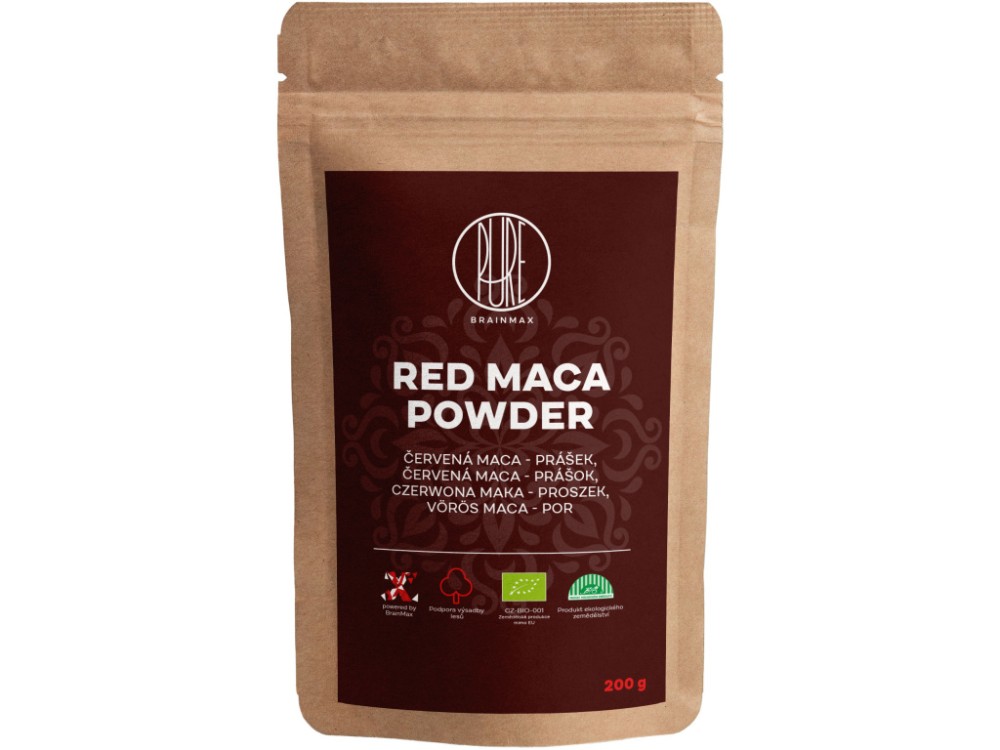 BrainMax Pure® Red Maca Powder, Maca červená BIO prášek, 200 g  *CZ-BIO-001 certifikát - BrainMarket.cz